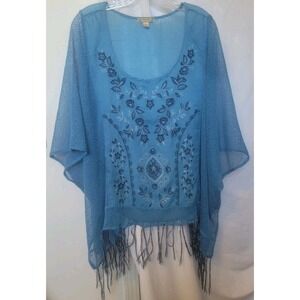 Womens Coverup Top Gauze Fringe Boho